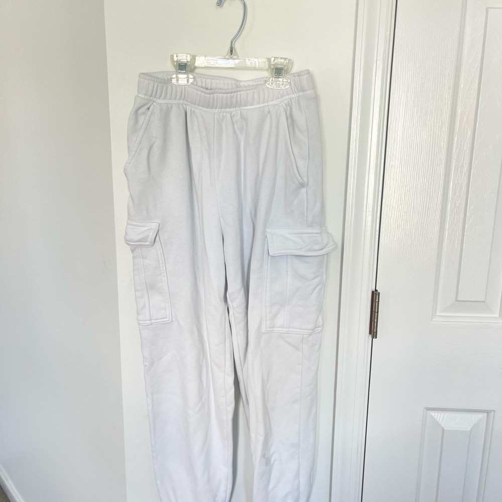 White Cargo Jogger Sweatpants